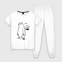 Пижама хлопковая женская Курьер - Медведь и Трактор 2, цвет: белый
