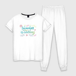 Пижама хлопковая женская Лето зовет, Summer is calling, цвет: белый