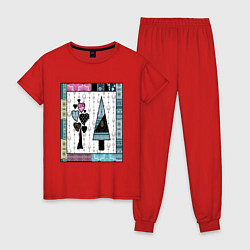 Пижама хлопковая женская Аппликация пэчворк лес, цвет: красный