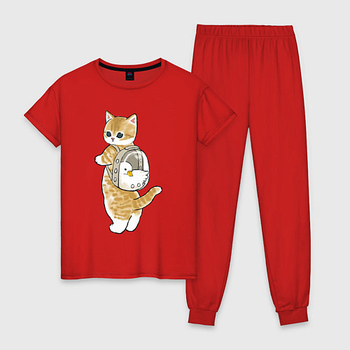 Женская пижама Котёнок с гусём / Красный – фото 1