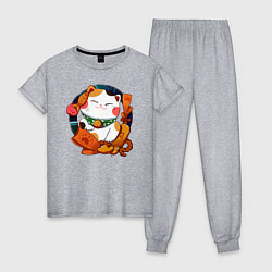 Пижама хлопковая женская Кот изобилия, цвет: меланж