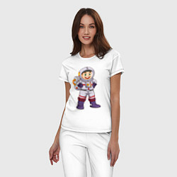 Пижама хлопковая женская Веселый космонавт, цвет: белый — фото 2