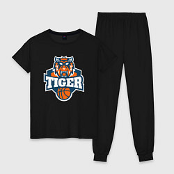 Пижама хлопковая женская Tiger Basketball, цвет: черный