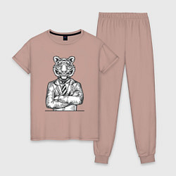 Пижама хлопковая женская Модный Тигр, цвет: пыльно-розовый