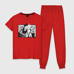 Пижама хлопковая женская Луффи и Зоро вместе, цвет: красный