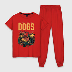Пижама хлопковая женская Собаки космонавты, цвет: красный