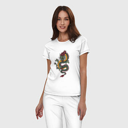 Пижама хлопковая женская Зелёный китайский дракон, цвет: белый — фото 2