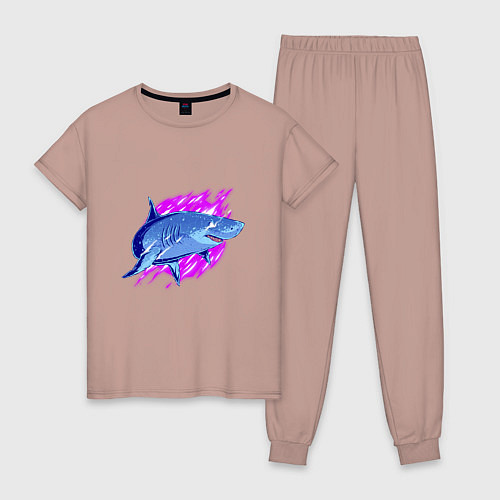 Женская пижама Неоновая акула Neon shark / Пыльно-розовый – фото 1
