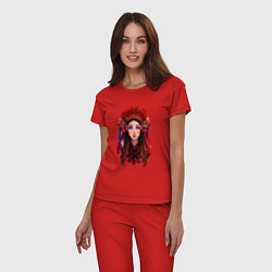 Пижама хлопковая женская Славянская девушка, цвет: красный — фото 2