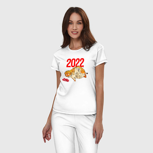 Женская пижама Ленивый толстый тигр 2022 / Белый – фото 3
