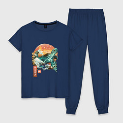 Пижама хлопковая женская Черепаха Япония, цвет: тёмно-синий