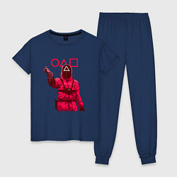 Пижама хлопковая женская Игра в кальмара - пистолет, цвет: тёмно-синий