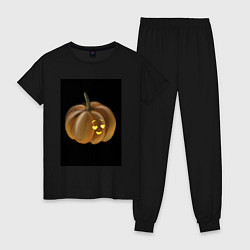 Пижама хлопковая женская Хеллоуин тыква на хэллоуин Helloween, цвет: черный