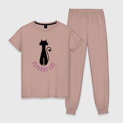 Пижама хлопковая женская Элегантный кот, цвет: пыльно-розовый