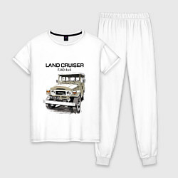 Пижама хлопковая женская Toyota Land Cruiser FJ 40 4X4 sketch, цвет: белый