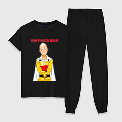 Пижама хлопковая женская Сайтама безразличие One Punch-Man, цвет: черный