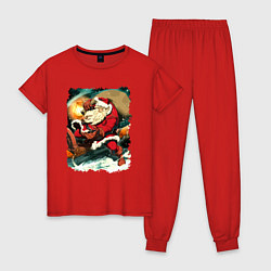 Пижама хлопковая женская Дед Мороз спешит с подарками, цвет: красный