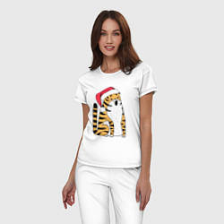 Пижама хлопковая женская Удивленный тигр с открытым ртом, цвет: белый — фото 2