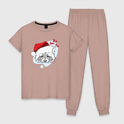 Пижама хлопковая женская Новогодний енотик, цвет: пыльно-розовый
