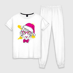 Пижама хлопковая женская Новогодний тигр 2022, цвет: белый