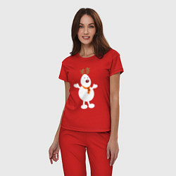 Пижама хлопковая женская Олень снеговик 01, цвет: красный — фото 2