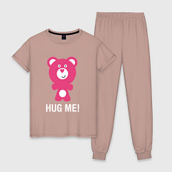 Пижама хлопковая женская Мишка обнимашка, цвет: пыльно-розовый