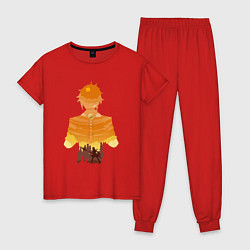 Пижама хлопковая женская Чжун Ли Zhongli, цвет: красный