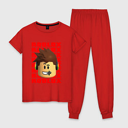 Пижама хлопковая женская ROBLOX RED LOGO LEGO FACE, цвет: красный