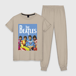Пижама хлопковая женская The Beatles - world legend!, цвет: миндальный