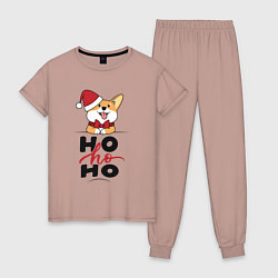 Пижама хлопковая женская Corgi Ho ho Ho, цвет: пыльно-розовый