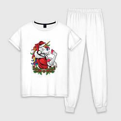 Пижама хлопковая женская Unicorn Santa, цвет: белый