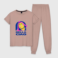 Пижама хлопковая женская Bella Ciao Ding, цвет: пыльно-розовый