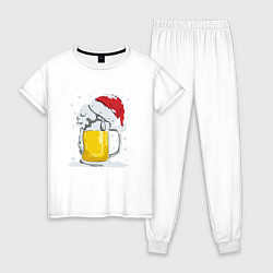 Пижама хлопковая женская Новогодняя кружка пивасика, цвет: белый
