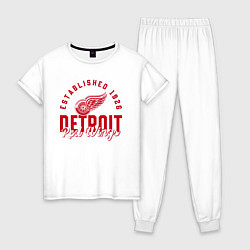 Пижама хлопковая женская Detroit Red Wings Детройт Ред Вингз, цвет: белый