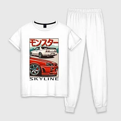 Пижама хлопковая женская Nissan Skyline Ниссан Скайлайн, цвет: белый