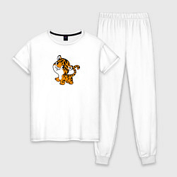 Пижама хлопковая женская Маленький тигруля, цвет: белый