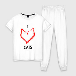 Пижама хлопковая женская I Люблю Cats, цвет: белый