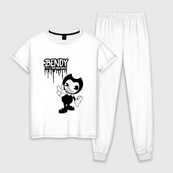 Пижама хлопковая женская Bendy Бенди и чернильная машина, цвет: белый