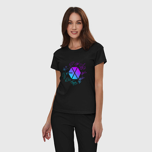 Женская пижама EXO BAND NEON LOGO АВТОГРАФЫ / Черный – фото 3