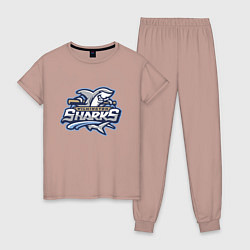 Пижама хлопковая женская Wilmington sharks -baseball team, цвет: пыльно-розовый