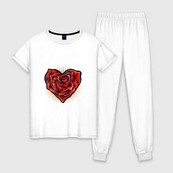 Пижама хлопковая женская Роза в сердце, цвет: белый