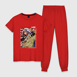 Пижама хлопковая женская Ван-Пис One Piece, Трафальгар Ло,, цвет: красный