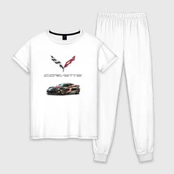 Пижама хлопковая женская Chevrolet Corvette - Motorsport racing team, цвет: белый