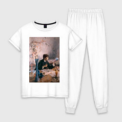 Пижама хлопковая женская Тимоти Шаламе картина художник, цвет: белый