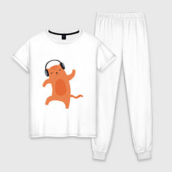 Пижама хлопковая женская Котик в наушниках 2022, цвет: белый
