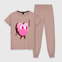 Пижама хлопковая женская Любимый розовый пончик, цвет: пыльно-розовый