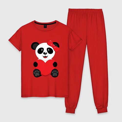 Женская пижама Панда с сердцем на прозрачном фоне / Красный – фото 1