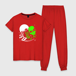 Пижама хлопковая женская Привет от пришельца, цвет: красный