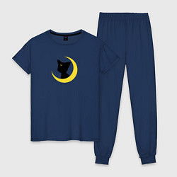 Пижама хлопковая женская Луна пара Артемиса, цвет: тёмно-синий