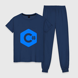 Пижама хлопковая женская Язык программирования C Sharp, цвет: тёмно-синий